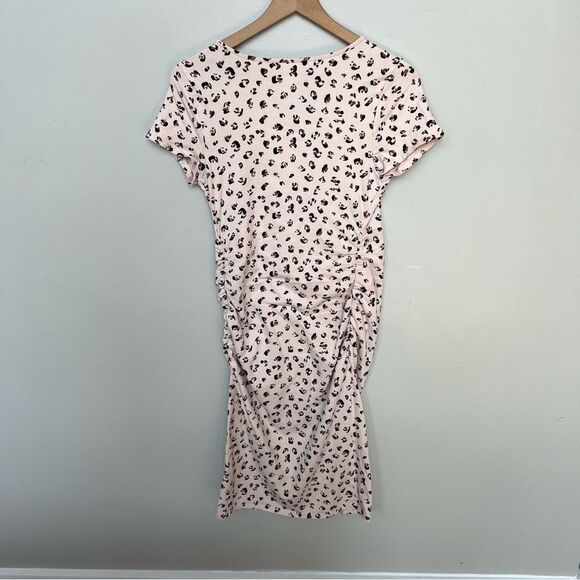 Isabel Maternity Cheetah Leopard Print Ruched Midi T-Shirt Dress Medium - Picture 8 of 12